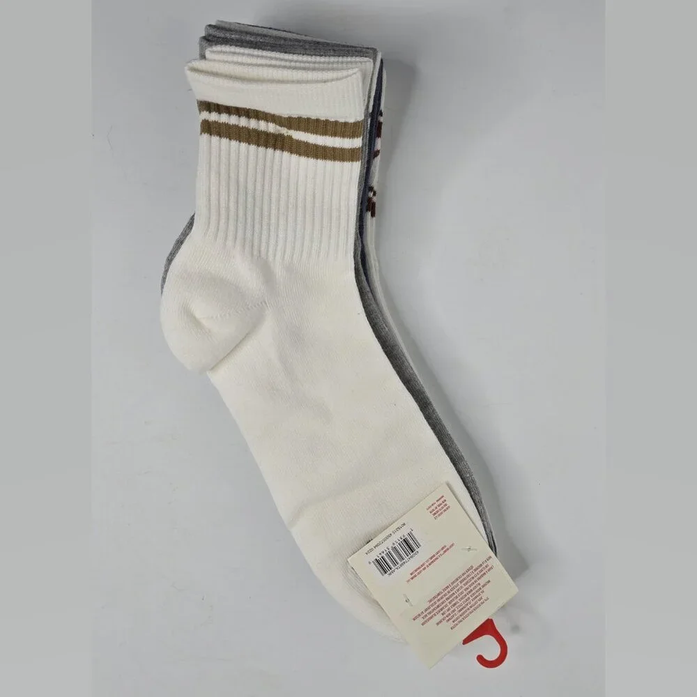 Lucky Brand 5 Pairs Pack Mens Mid Crew Socks NEW White Blue Shoe Size 6-12